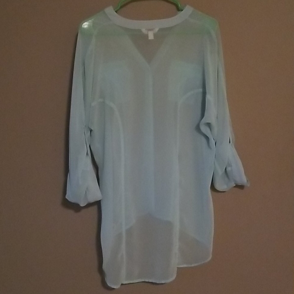 Candie's Light Blue See Through Button Up Shirt - Picture 2 of 4
